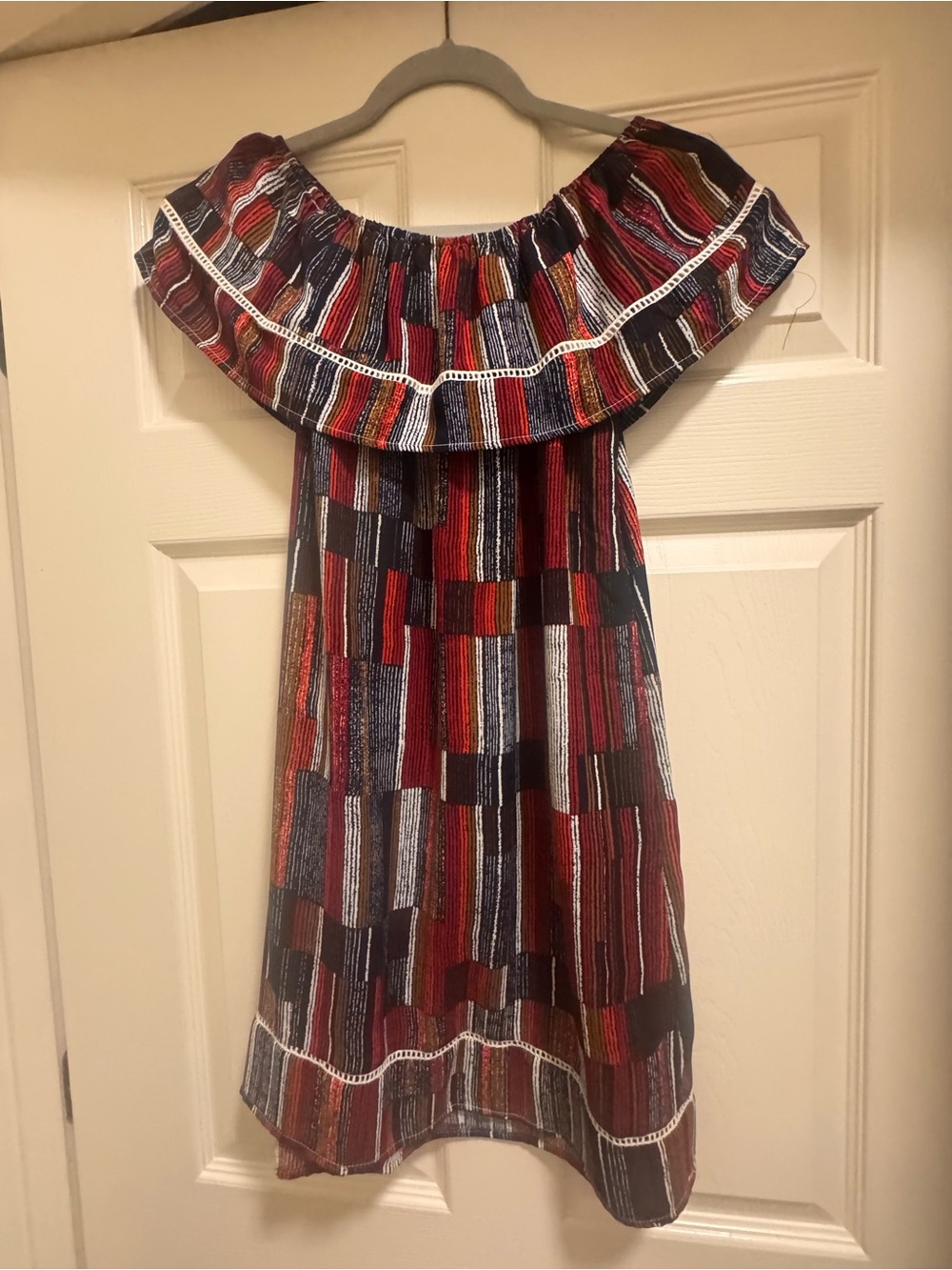 Women’s Off-The-Shoulder Stripe Ruffle Dress - Medium